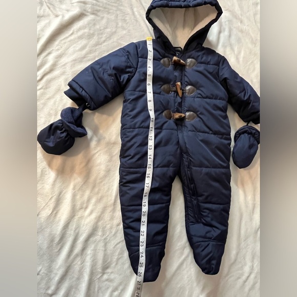 Children’s Place Navy Blue Infant Baby One Piece Snowsuit & Mittens 6-9 Months - Picture 6 of 14